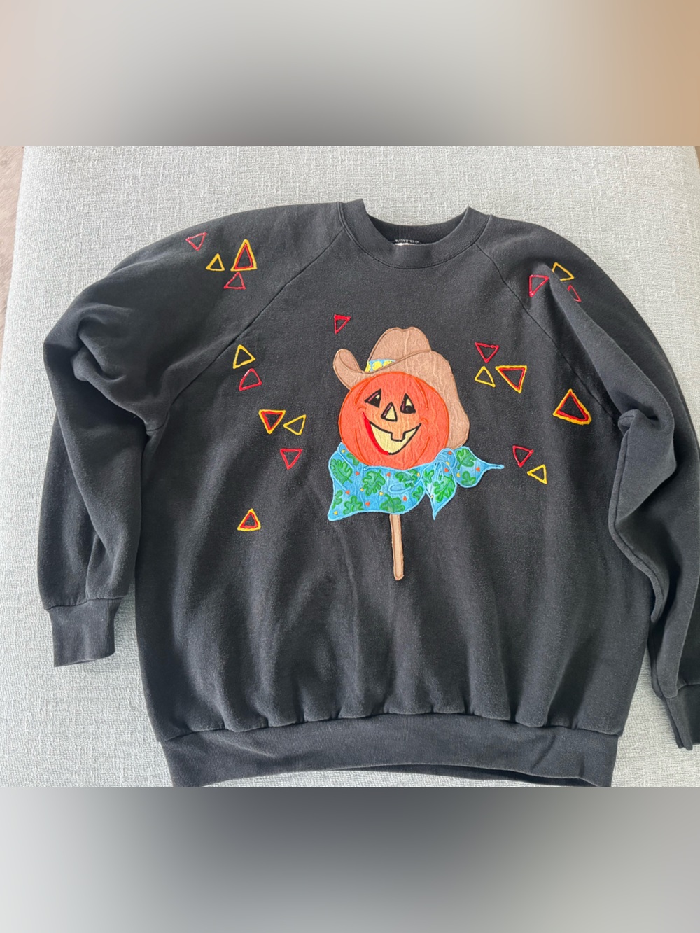Vintage 80s 90s Fruit of the Loom Halloween Scarecrow Pumpkin Sweatshirt L USA